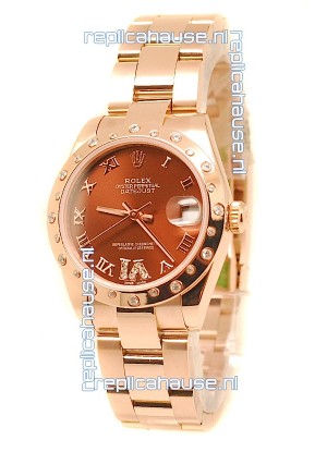 Rolex Datejust Japanese Replica Rose Gold Watch in Brown Dial - 36MM