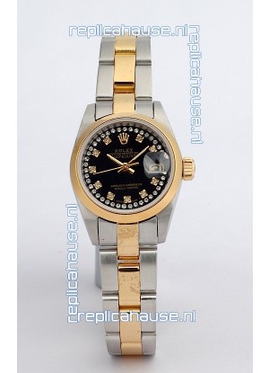 Rolex DateJust - Two Tone Ladies Swiss Replica Watch in Black Dial