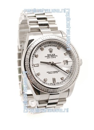 Rolex Day Date Silver Swiss Mens Watch
