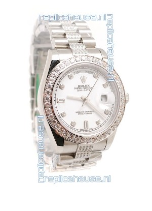 Rolex Day Date Silver Swiss Mens Watch