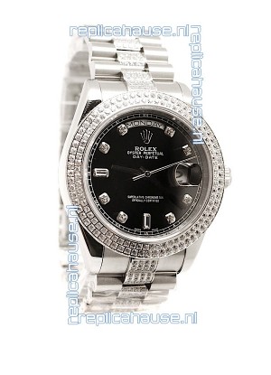 Rolex Day Date Silver Swiss Mens Watch