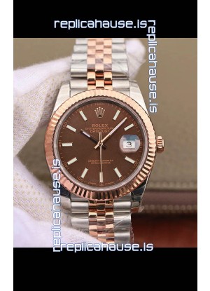 Rolex Datejust 41MM Cal.3135 Movement Swiss Replica Watch in 904L Steel Two Tone Brown Dial