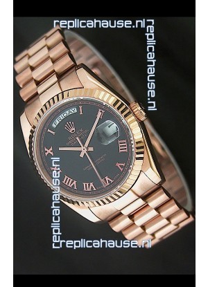 Rolex Day Date Swiss Rose Gold Watch in Black Dial