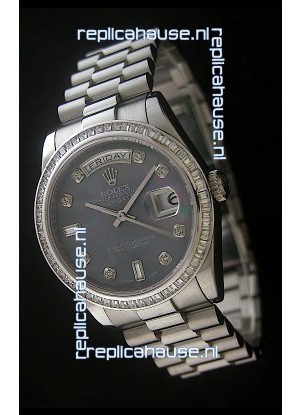 Rolex Day Date Just swiss Replica Watch in Mop Black Dial