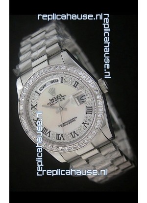 Rolex Day Date Just swiss Replica Watch in Mop Scream White Dial