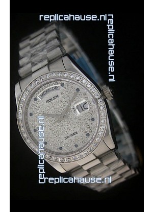 Rolex Day Date Just swiss Replica Watch in Full Diamonds Dial 