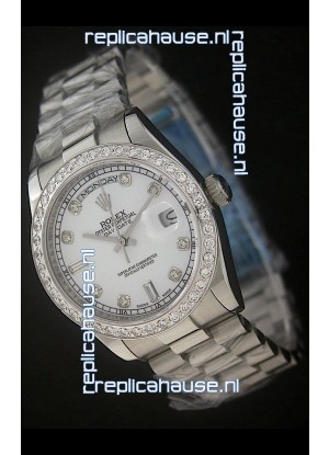 Rolex Day Date Just swiss Replica Watch in Pearl White Dial