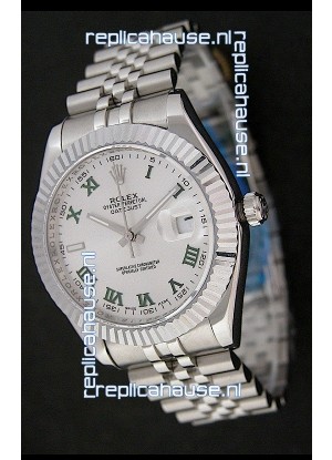 Rolex DateJust Swiss Replica Watch in Green Roman Hour Markers