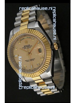 Rolex Day Date Just swiss Replica Two Tone Gold Watch in Golden Dial