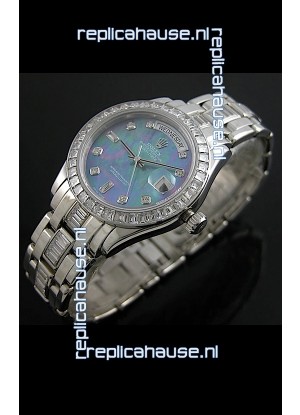Rolex Oyster Perpetual Day Date Swiss Replica Watch in Blue Mother of Pearl Dial 
