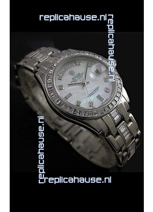 Rolex Oyster Perpetual Day Date Swiss Replica Watch in White Mother of Pearl Dial 