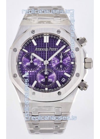 Royal Oak Chrono 26240 Purple Dial FREE SPRUNG MVMNT Steel Caing Super Clone Watch 