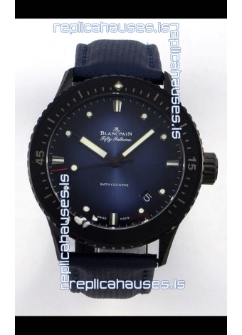 Blancpain Fifty Fathoms Ceramic Case Leather Strap Blue Dial Super Clone Watch 
