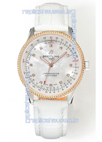Navitimer Automatic 36 Rose Gold White Strap Super Clone Watch 