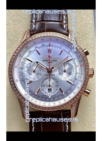 Breitling Navitimer B01 43MM Rose Gold Steel Dial Super Clone Watch 