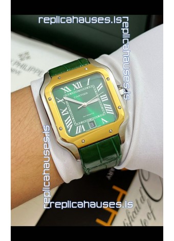 Cartier Santos De Cartier Green Dial Two Tone Swiss Replica Watch 