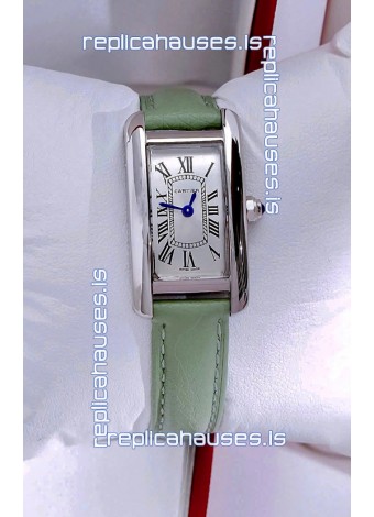 Cartier Tank Americaine Steel 19.4MM Green Strap Swiss Quartz Watch 