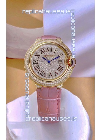 Ballon De Cartier Swiss Quartz 36MM Rose Gold Diamonds Super Clone Watch 