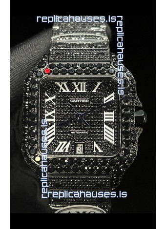 Cartier "Santos De Cartier" Black moissanite 40MM Super Clone Watch 