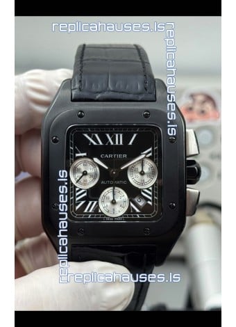 Cartier Santos 100 DLC Coating Black Dial 44MM Swiss Replica Watch 