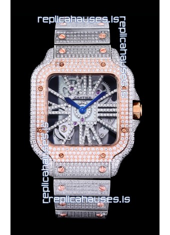 Cartier "Santos De Cartier" Skeleton moissanite Paved Super Clone Watch 