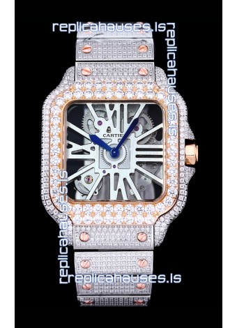 Cartier "Santos De Cartier" Skeleton moissanite Paved Super Clone Watch 