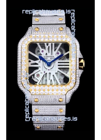 Cartier "Santos De Cartier" Skeleton moissanite Paved Super Clone Watch 