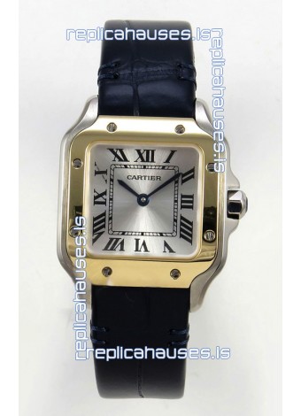 Cartier Santos Swiss Quartz 27MM Two Tone Leather Strap Super Clone Watch
