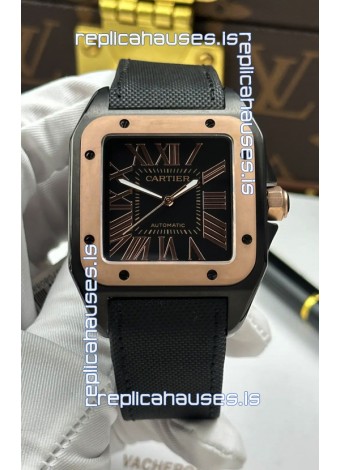Santos De Cartier in Black Dial PVD MLF Coating Super Clone Watch