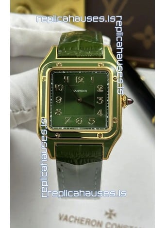 Santos Dumont 31MM Yellow Gold Green Dial Super Clone Watch 