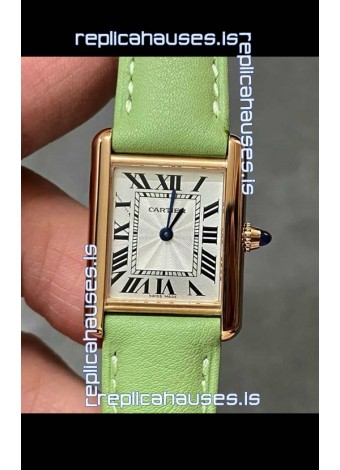 Cartier Tank Louis 22MM Swiss Quartz Gold Casing Green Strap Watch 