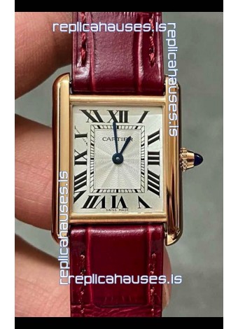 Cartier Tank Louis 22MM Swiss Quartz Gold Casing Red Strap Watch 