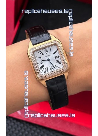 Cartier Santos Dumont in Rose Gold Casing Diamonds 27MM Super Clone Watch 