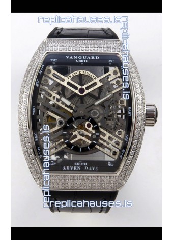 Franck Muller V45 Tourbillon Skeleton Steel Diamonds Super Clone Watch 
