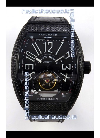 Franck Muller V45 Tourbillon Black DLC Diamonds Super Clone Watch 