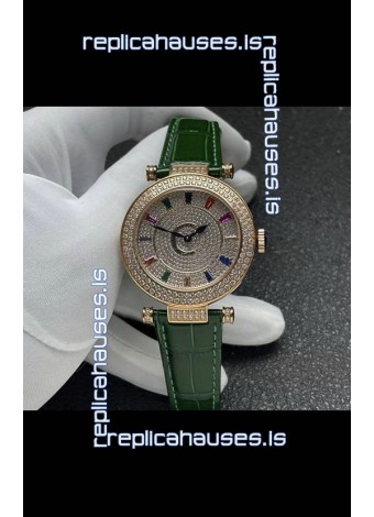 Franck Muller Double Mystery Swiss Quartz Watch in Gold Diamonds Casing