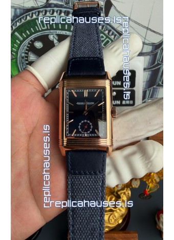Jaeger-LeCoultre Reverso Tribute Duoface Rose Gold Blue & Steel Dial Super Clone Watch 