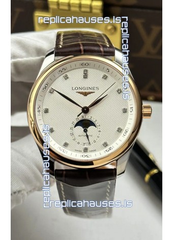 Longines Master Automatic Moonphase White Dial Rose Gold Super Clone Watch 