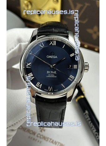 Omega De Ville Co-Axial 41MM Blue Dial Leather Strap Super Clone Watch 
