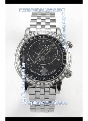 Patek Philippe Grand Complications 6102 Black Dial Steel Strap Super Clone Watch 