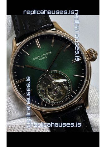 Patek Philippe Japanese Tourbillon Rose Gold Green Dial Japanese Replica Watch 
