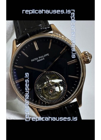 Patek Philippe Japanese Tourbillon Rose Gold Black Dial Japanese Replica Watch 