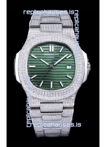 Patek Philippe Super Clone Nautilus 5711/1A Diamonds Paved Edition Green Dial