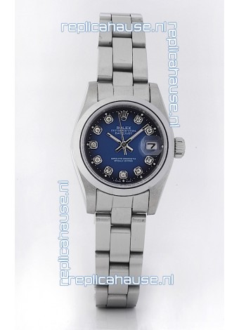 Rolex DateJust - Silver Lady's Swiss Replica Watch in Dark Blue Dial