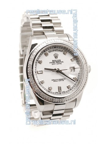 Rolex Day Date Silver Swiss Mens Watch