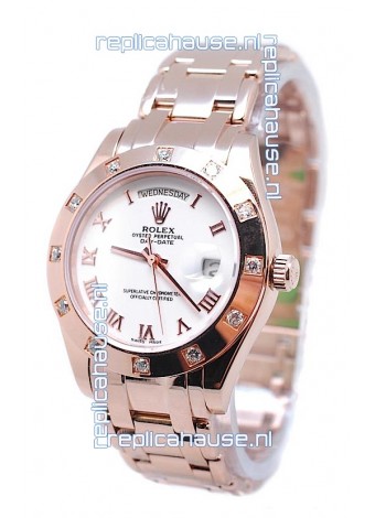 Rolex Day Date Rose Gold Swiss Replica Watch in Diamond Bezel