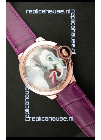 Ballon De Cartier Watch in Elephant Lacquered Dial and Pink Gold Casing