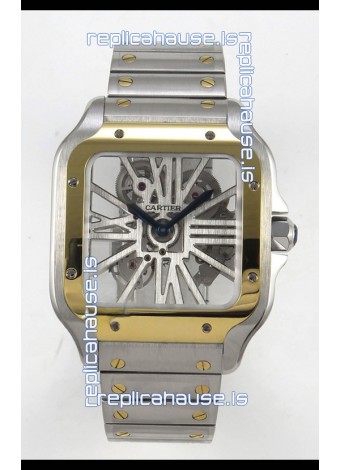 Santos De Cartier Super Clone Watch in Skeleton Dial Two Tone Casing Watch 