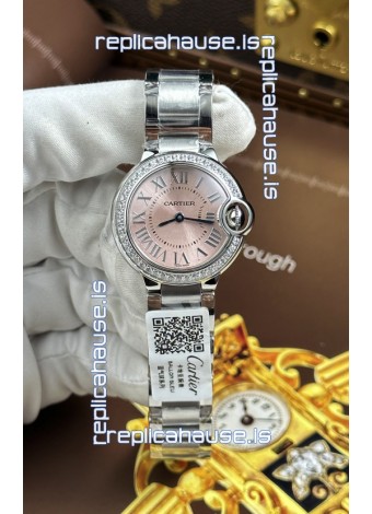 Ballon De Cartier Swiss Quartz 1:1 Mirror Quality 33MM in Steel Pink Dial 