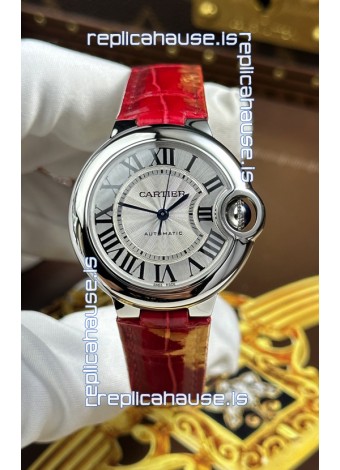 Ballon De Cartier Swiss Automatic 1:1 Mirror Quality 33MM in Burgundy Strap